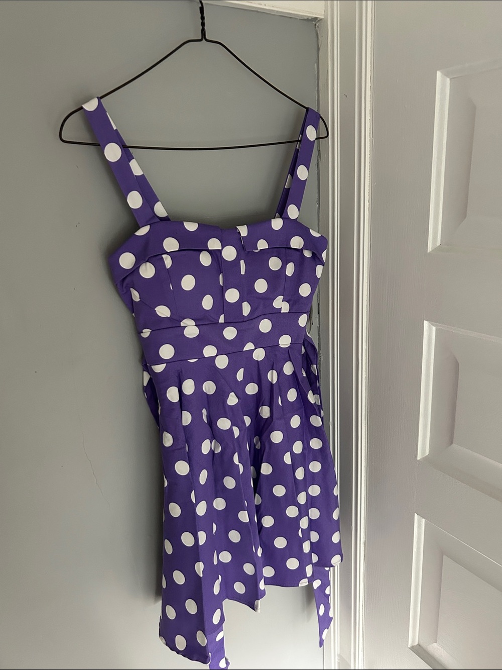 Purple Polka Dot Mini Dress with Sweetheart Bodice